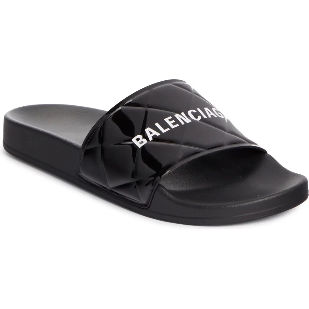 Balenciaga Patent Pool Slides Gem